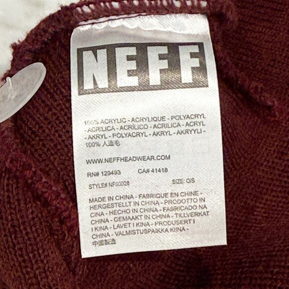 Neff Beanie Unisex‎ OS Logo Burgundy Knit Patch Winter Cuffed NEW - Picture 4 of 9